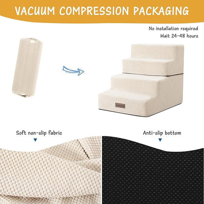 Dog Stairs for Small Dog, 4-Step Dog Steps for High Beds and Couch, Non-Slip Pet Stairs for Small Dogs and Cats,Dog Bed Stairs, Beige, 3/4/5 Steps