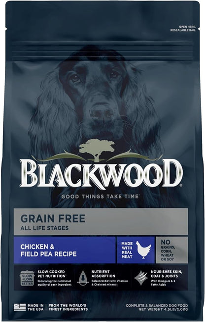 Blackwood Grain Free Dry Dog Food, Chicken & Field Pea Recipe, 4.5 Pound Bag for All Life Stages, Slow Cooked with Vitamins & Minerals for a Balanced Diet