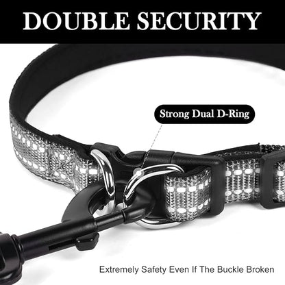 AUAUY Reflective Nylon Dog Collars, Adjustable Classic Pet Collars with Soft Neoprene Padding, Double Security Dual D-Ring and Quick Release Buckle for Small Puppy, Medium and Large Dogs (Black-S)