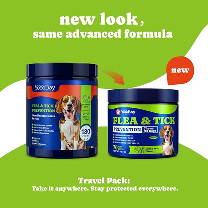 Flea and Tick Prevention for Dogs Chewable - 70 Soft Chews, Duck & Pear Flavor - Dog Flea and Tick Treatment Chewable, Natural Defense- Dog Immune Support Supplement