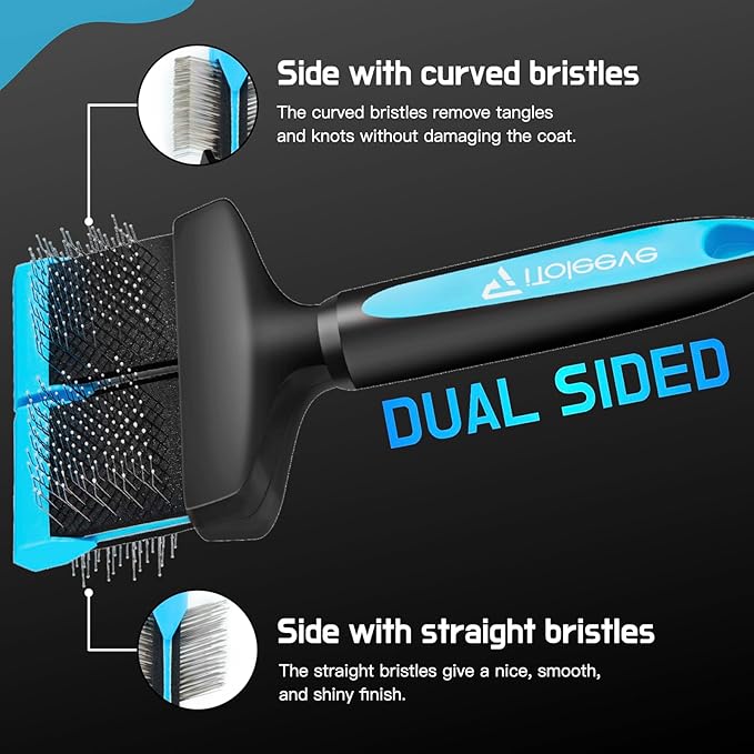 Dual Flex Slicker Brush Dog Brush, Gentle Grooming Tool for Sensitive Dogs & Cats - Ideal for Long Hair, Removes Undercoat, Tangles, and Knots