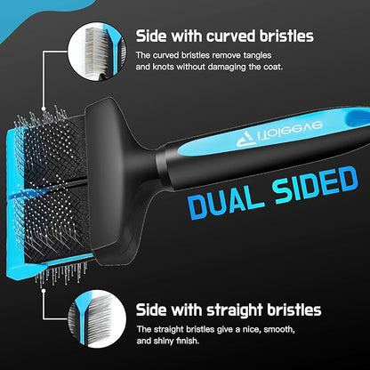 Dual Flex Slicker Brush Dog Brush, Gentle Grooming Tool for Sensitive Dogs & Cats - Ideal for Long Hair, Removes Undercoat, Tangles, and Knots