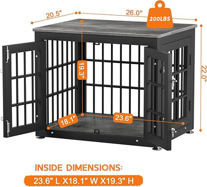 26 Inch Heavy Duty Dog Crate Furniture for Small Dogs, Decorative Pet House End Table, Wooden Cage Kennel Furniture Indoor, Gray