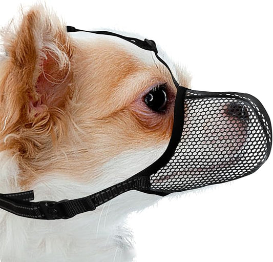 Dog Muzzle, Breathable Soft Muzzle for Extra Small Dogs to Anti & Prevent Barking Biting Chewing, Reflective & Adjustable Basket Muzzle with Air Mesh for Dachshund Black XS