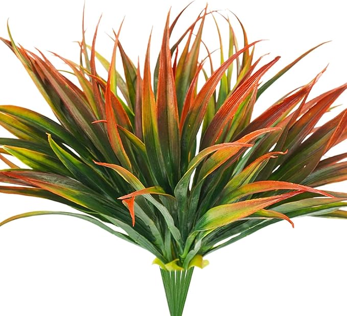 6Pcs Artificial Grass Fake Plants 17.3in Outdoor Plastic Plants UV Resistant Greenery Fake Grass for Home Window Garden Office Patio Hanging Planter Pathway Front Porch Décor Red