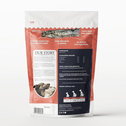 SKIPPER'S Salmon Fish Skin Flatties - Dental Chews for Dogs, Long Lasting Natural Dog Treats, Healthy Pet Supplies Support Skin Coat & Joint Function | Salmon Fish Dried Flatties Dog Food (3.5Oz)