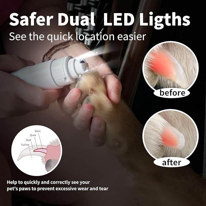 Dog Nail Grinder & Upgrade Professional with 3-Speed Adjustment Super-Quiet and Low-Vibration Pet Nail Trimmers with Forward and Reverse Functions - Safe Pause Button Wireless Type-C Chargingï¼_reenï¼