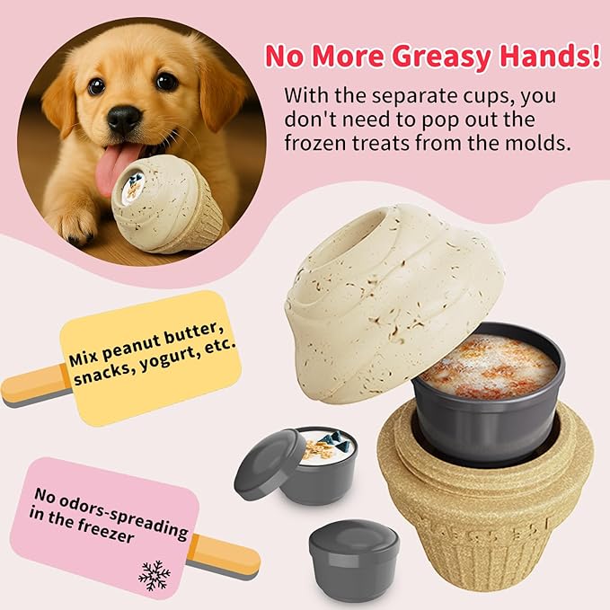 Interactive Dog Toys for Aggressive Chewers, /No Oil Needed/Smooth Screwing Frozen Treat Freezable Dog Puzzle Treat Dispensing Toy to Keep Them Busy for Small Medium Large Breeds, Cream White