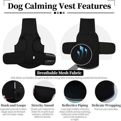 ROZKITCH Dog Anti-Anxiety Vest, Breathable Jacket for Fireworks & Travel, Adjustable Calming Hoodie for Noise Block & Ear Protection Black 3XL