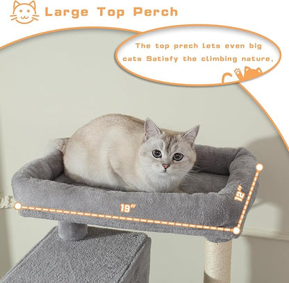 70-Inch Cat Tree,Large Cat Tree Tower with Hammock, Scratching Post, Condo and Multi-Level Cat Tower for Large Cats, Cat Activity Center Playhouse, Light Gray LCT016