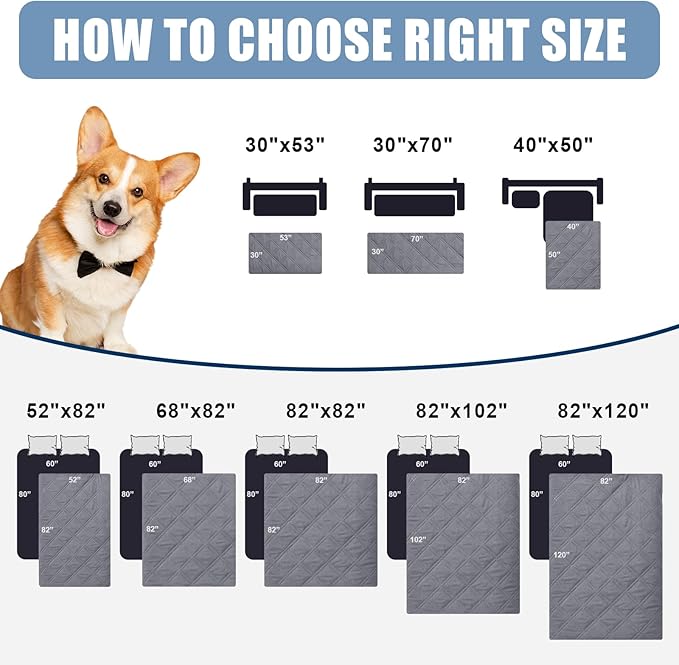 Smiry Waterproof Dog Blanket, Reversible Dog Bed Cover Pet Blanket, Soft Couch Cover for Dogs Washable, Bed Couch Sofa Furniture Protector for Puppy Cat Kids (52"x82", Grey/Light Grey)