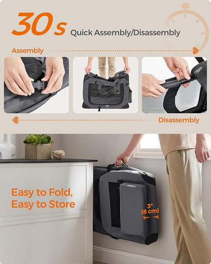 Feandrea 28 Inches Collapsible Soft Dog Crate, Portable Travel Dog Crate for Indoor and Outdoor Use, Dog Carrier Kennel with Safety Zippers, for Living Room, Car, Travelling, Camping, Gray UPDC70GY