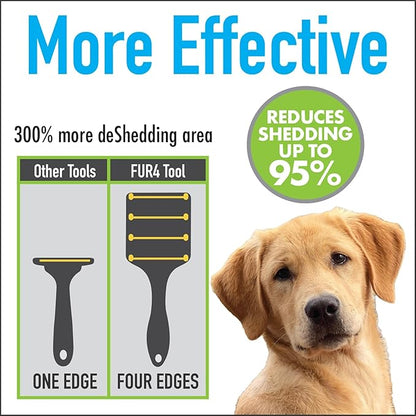 FUR4 deShedding Dog Brush for Short Hair Dogs  Pet Hair Brush with 4 Carbon Fiber Edges  deShedding Tool Removes Loose Fur  Gentle & Effective Dog Grooming Brush for Shedding