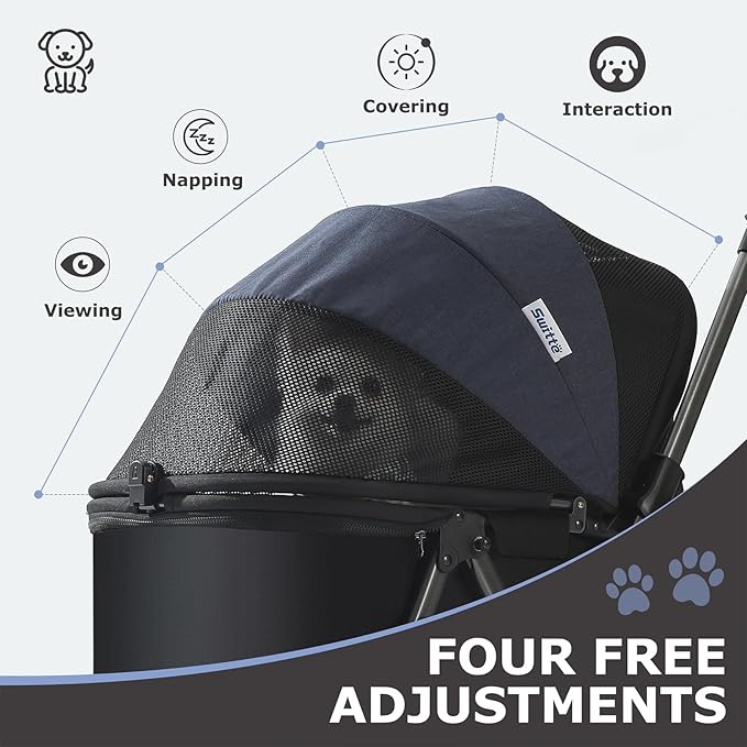 SWITTE Dog Stroller for Small Medium Dogs, Foldable Cat Pet Stroller with Reversible Handlebar, 4 Universal Wheels, Portable Puppy Dog Jogging Stroller with Waterproof Pad, Blue