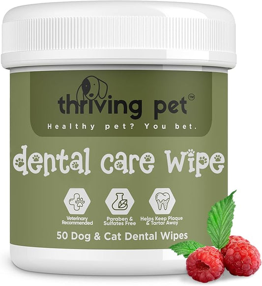 Dental Finger Wipes for Dogs and Cats, Hypoallergenic Teeth Cleaning Pet Wipes Designed to Freshen Breath, Remove Tartar & Plaque Buildup, Safe & Gentle Ingredients, 50 Count