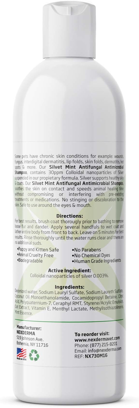 Natural Colloidal Medicated Pet Shampoo for Dogs and Cats - Tearless Hypoallergenic, Soap Free with Coconut Oil and Mint, Relief for Allergies, Odor, Itchy, Dry, Irritated Skin - 16oz, 1Pack