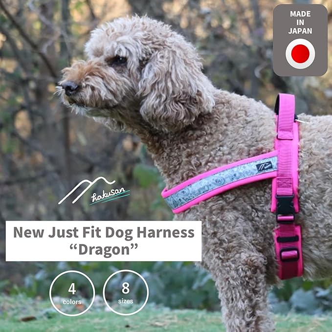 _akusan New Just Fit Dog Harness Dragon - Reflective, Paisley, Stress-Free, Japanese Made,one-Touch Buckles,Easily Put on, (Red_Black, 0)