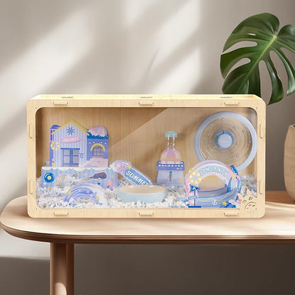 31.5 inch Wooden Hamster Cage, Large Habitat, Openable Top, Transparent Acrylic for Interior View, Ventilated, Easy to Clean, for Syrian Hamster, Dwarf Hamster, Gerbil, Other Small Pet Animals
