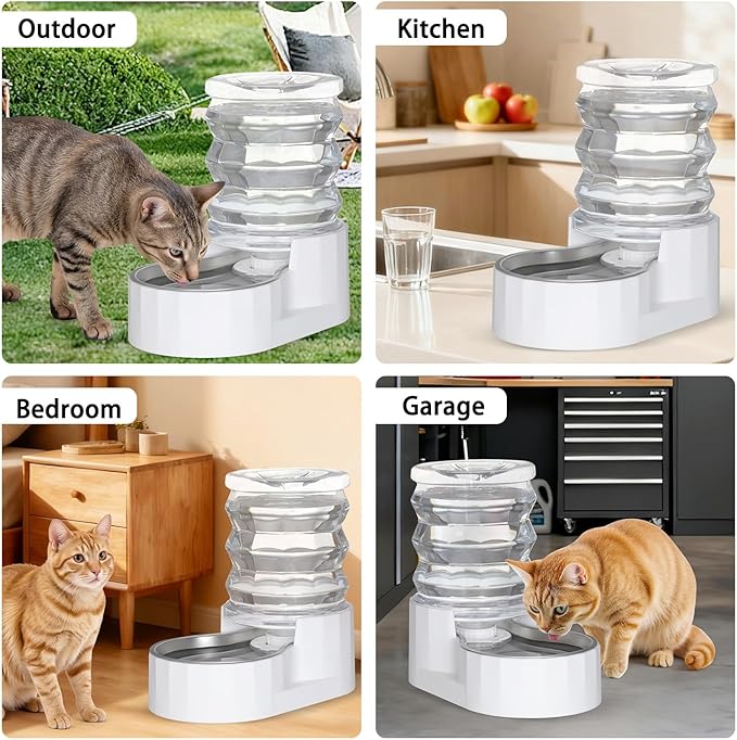 RIZZARI Dog Water Bowl Dispenser: 5L Automatic Stainless Steel Gravity Feeder - Large Capacity for 8-20 LB Cats with Joint Spine Pain - for Kitchen Bedroom