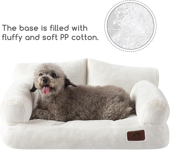 Hollypet Fluffy Plush Pet Cat Couch Soft Calming Pet Sofa Beds for Medium Small Cats and Dogs, White
