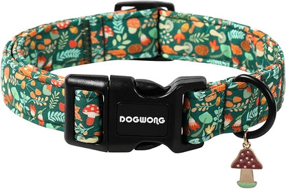 DOGWONG Fall Dog Collar, Autumn Dog Collar Adjustable Soft Natural Fabric Mushroon Pet Dog Collars Cute Puppy Necklace for Small Medium Large Dogs