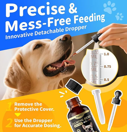 Hemp & Melatonin Calming Drops for Dogs – Day & Night Calming Treat for Anxiety Relief, Stress, Aggression, Separation, Relaxation & Sleep Aid, Bacon Flavor, 2 FL Oz