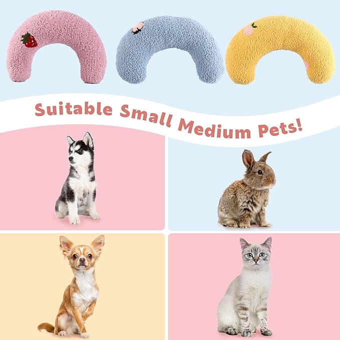 T'CHAQUE Dog Pillow Bed, Cat Calming Pillow, Dog Neck Pillow for Joint Relief Sleeping, Ultra Soft Half Donut Cuddler, Pillow Pet for Upper Spine Support, Doggy/Kitten Pillow Training Toy, 3Pack