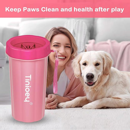Dog Paw Cleaner for Large Dogs (with 3 Towels & Dog Bath Brush), Dog Paw Washer, Muddy Paw Cleaner, Pet Foot Cleaner (Large, Red), Dog Paw Protector Kit