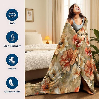 Patriotic Cat Blanket, Cozy Flannel Tabby Kitten & American Flag Throw Blanket for Couch Outdoor, Plush Soft Lightweight Travel Blankets for Bed Decor and Gifts, for Women Kids Adults 60"x80"