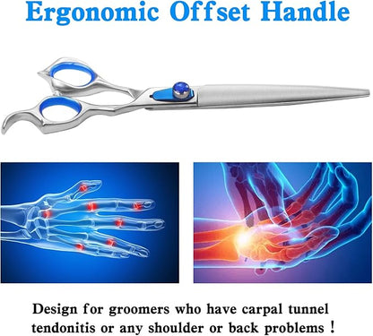 8'' Straight Dog Grooming Scissors Professional Dog Shears for Grooming Japan 440C Stainless Steel Sharp Smooth Heavy Duty Pet Grooming Scissors