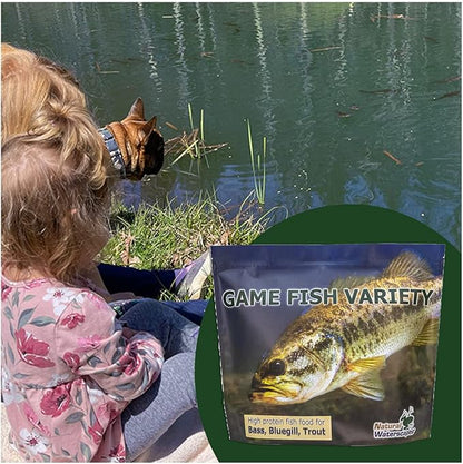 Natural Waterscapes Game Fish Food Variety | Pond and Lake Fish Food Pellets | 7 lb Resealable Bag | Feed to Bass, Bluegill, Trout | Floating Pellets