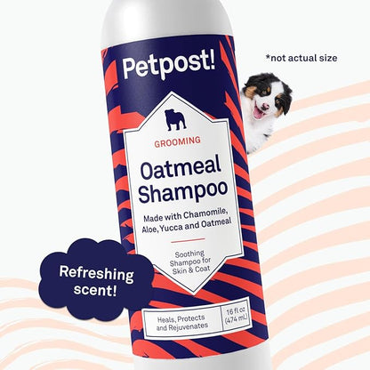 Petpost | Oatmeal & Chamomile Shampoo for Dogs with Dry Skin - Naturally Heals, Protects, Rejuvenates Dog Skin & Coat - Oatmeal, Chamomile, Aloe & Yucca Formula 16 oz.