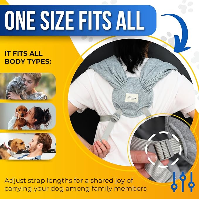 Dog Swaddle Carrier-Sling for Small Dogs-Stylish Grey Shoulder and Neck Dog Holder Carrier-Hands Free and Adjustable Dog Wrap Puppy Pouch Carrier Front-Puppy Sling Carrier for Small Dogs 0-15 lbs