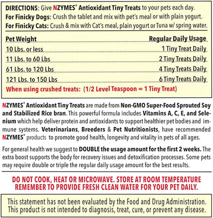 Nzymes® Antioxidant Tiny Treats - for Dogs Joints, HIPS, Paralysis, Skin, Coat, Hair Loss, Aging, Digestion, Seizures - Dog Treats for Small Dogs - 270 Treats - Made in The USA