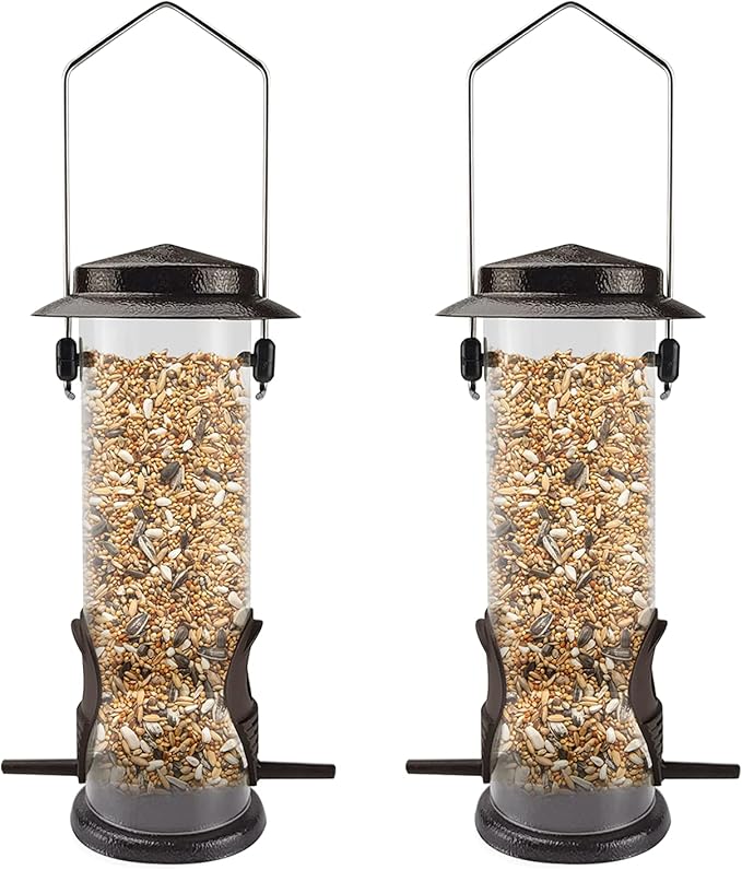MIXXIDEA Wild Bird Feeders for Outdoors Hanging 2 Pack Stainless Steel Tube Bird Feeder, Water Resistant Finch Bird Feeder for Garden Backyard Decoration Attractive Metal Thistle Feeder (Coffee)