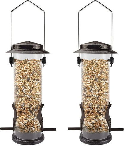 MIXXIDEA Wild Bird Feeders for Outdoors Hanging 2 Pack Stainless Steel Tube Bird Feeder, Water Resistant Finch Bird Feeder for Garden Backyard Decoration Attractive Metal Thistle Feeder (Coffee)
