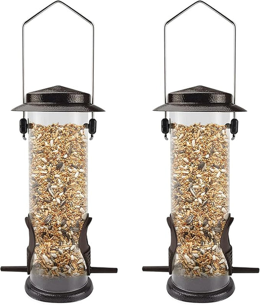 MIXXIDEA Wild Bird Feeders for Outdoors Hanging 2 Pack Stainless Steel Tube Bird Feeder, Water Resistant Finch Bird Feeder for Garden Backyard Decoration Attractive Metal Thistle Feeder (Coffee)