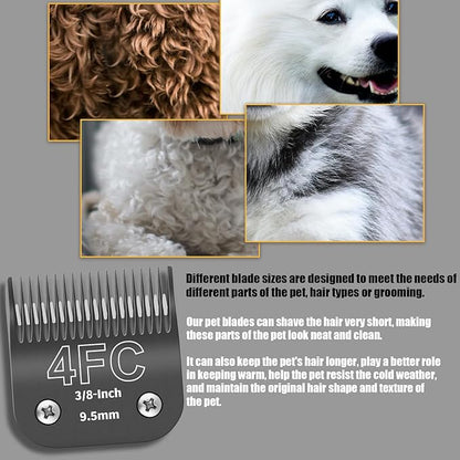 3 Pack 4FC Detachable Dog Grooming Steel Blades,Compatible with Andis,Oster A5,Wahl KM-10 Series,Cut Length 3/8" 9.5MM ï¼_lackï¼