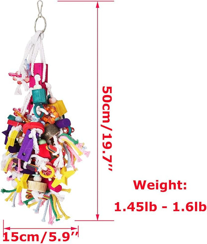 BWOGUE Large Parrot Chew Toy Bird Chewing Toy Multicolored Wooden Blocks Tearing Toys for African Grey Macaws Cockatoos Eclectus Amazon Parrot Birds