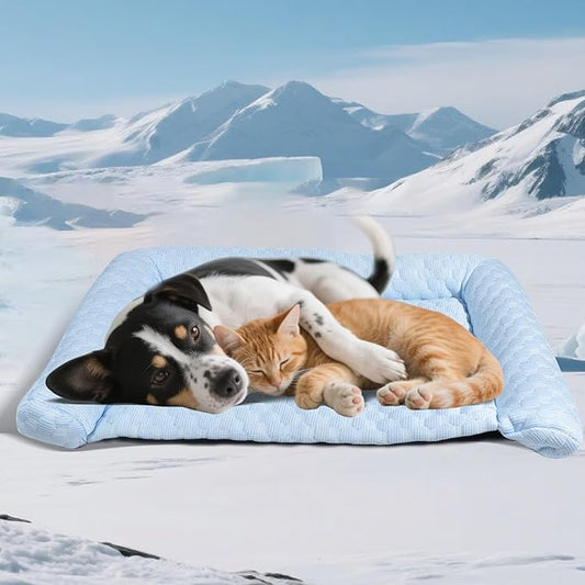 Dog Cooling Mat - Thicken Self-Cooling Pad for Small Dog & Cat, Ultra-Comfortable & Machine Washable | Foldable Design Cooling Mat for Dogs, Crates & Indoor Use (Blue, 24''*14'')