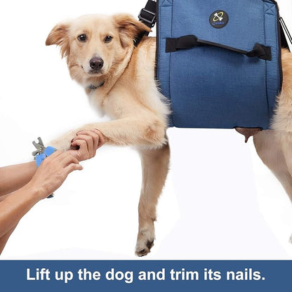 Dog Carry Sling, Emergency Backpack Pet Legs Support & Rehabilitation Dog Lift Harness for Nail Trimming, Dog Carrier for Senior Dogs Joint Injuries, Arthritis, Up and Down Stairs(2XL, Blue)