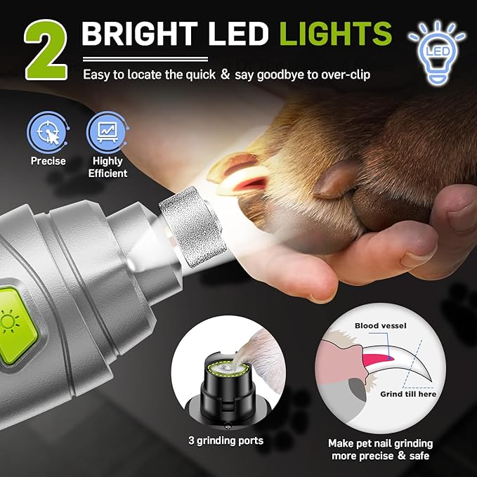 Dog Nail Grinder Super Quiet Dog Nail Trimmers 3 Grinding Wheels 3 Speed Rechargeable Pet Nail Grinder LED Display Dog Nail Clippers Kit for Large Medium Small Dogs Cats Dog Nail File Toenail Clippers