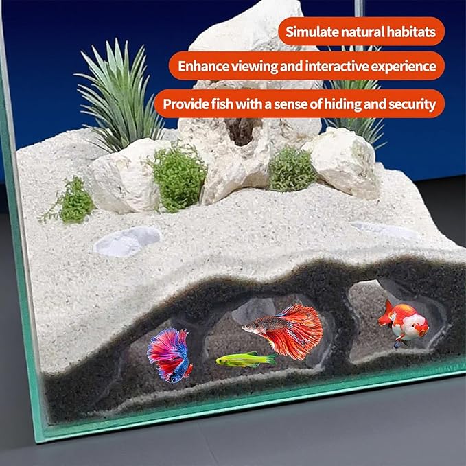 Aquarium Decor, 3D Printed Natural Tunnel Pleco Cave, Fish Hideout Decor for Cichlid, Clown Loach & Kuhli Loach (Gray)