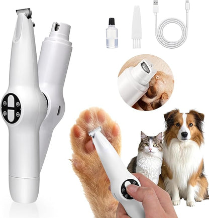 Dog Paw Trimmer for Grooming, 2 in 1 Dog Nail Trimmer with Light, Electric Dog Paw Hair Trimmer, Quiet Dog Clippers Grooming Kit, Paw Shavers for Dogs Feet, Safe Dog Nail Trimmer for Small Large Dogs