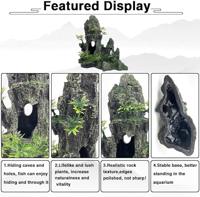 Aquarium Decorations Large and Tall Large Aquarium Decoration for Fish Tank Decorations Fish Tank Ornaments Mountain View Stone Ornament Tree Rock Cave Artificial Fishtank Ornament