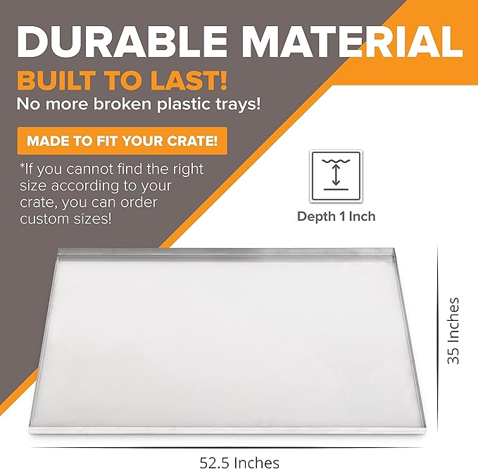 (Galvanized, 52.5" L X 35" W X 1") Frisco Metal Replacement Crate Tray for Heavy Duty Single and Double Door Dog Crate Chew Proof Crack Proof Multipurpose Tray