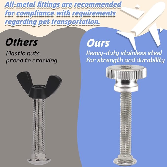 20 Sets Pet Carrier Replacement Fasteners Set - Heavy Duty Stainless Steel Bolts and Nuts for Kennel and Carrier - Includes 20pcs M6 Bolts and Nuts - Dog and Cat Carrier Replacement Parts