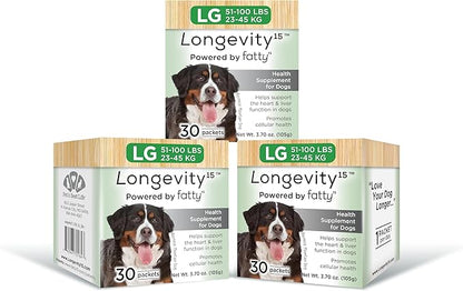 Yummy Combs Longevity15 – C15:0 – Fatty Acid Health Supplement for Dogs – Healthy Pet Supplies – for Large Dogs, 3 Pack