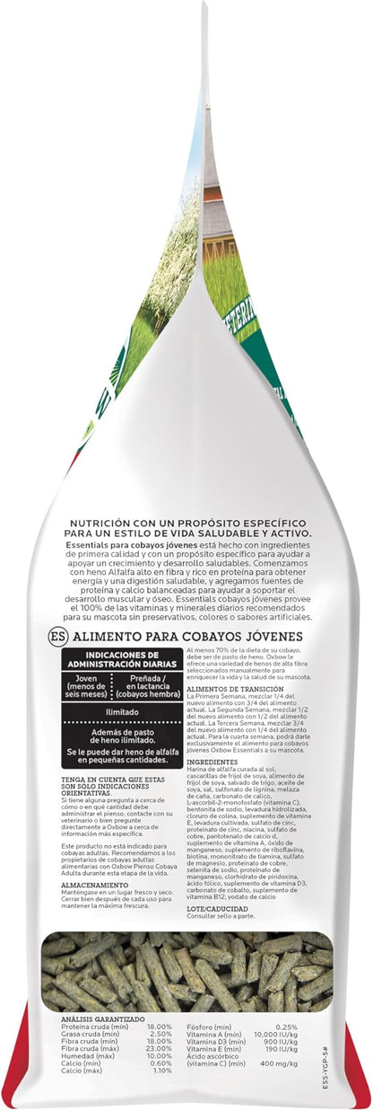 Oxbow Essentials Guinea Pig Food, Young Guinea Pig, Made Alfalfa Hay, Pet Food Pellets with Vitamin C, Small Animal Pet Products, Made in USA, High Fiber, 5 lb. Bag