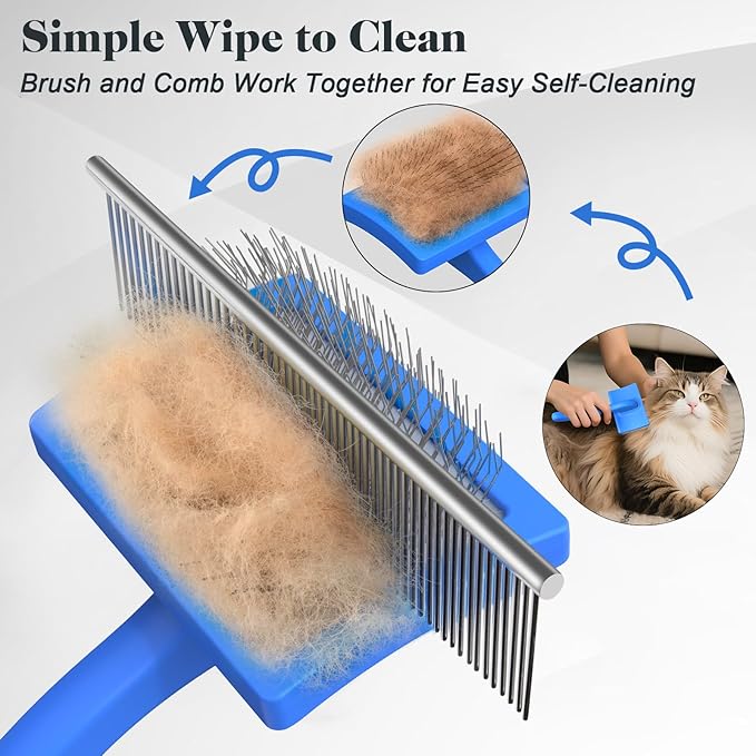 2PCS Slicker Brush for Dogs & Pet Comb,Professional Dog Grooming Brush (Goldendoodles,Poodles,Labradoodles) with Extra Long Pins to Effectively Remove Tangles, Knots and Mats (Blue Medium)